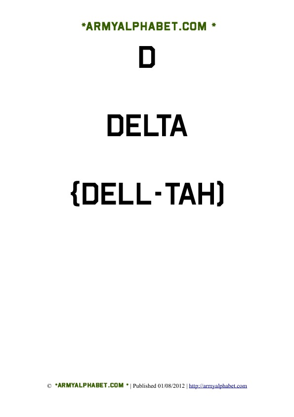 Army Alphabet Flashcards D Delta