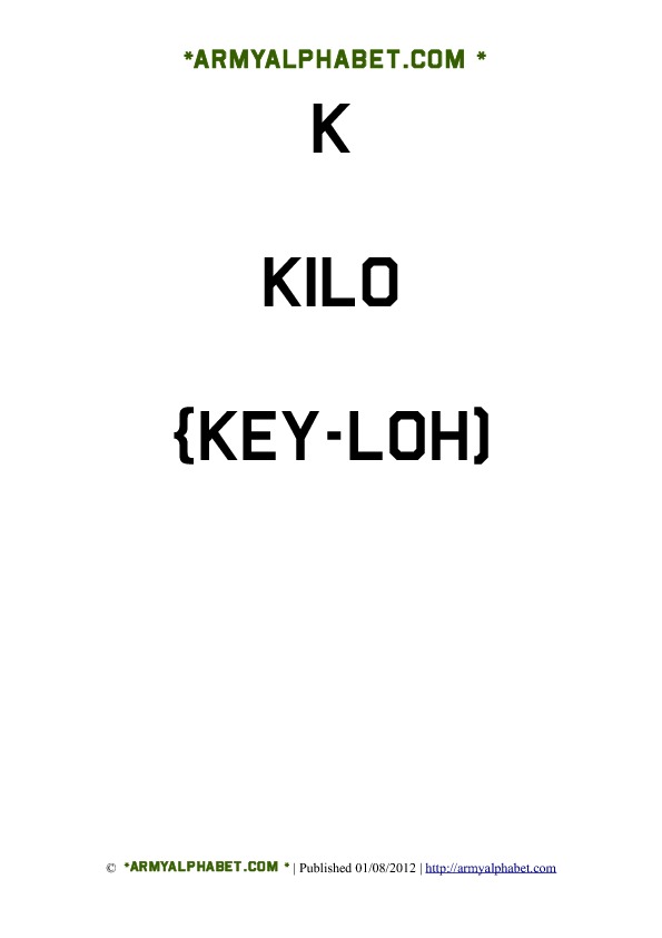 Army Alphabet Flashcards k kilo