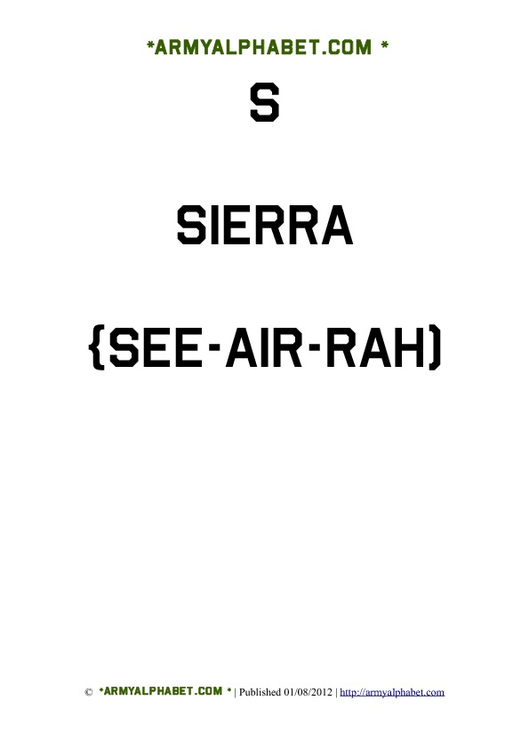 Army Alphabet Flashcards s sierra
