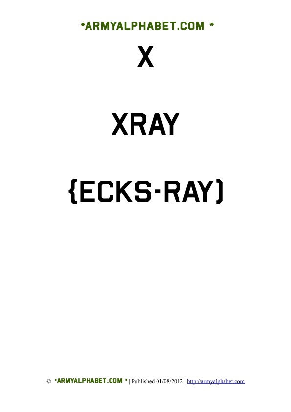 Army Alphabet Flashcards x x-ray